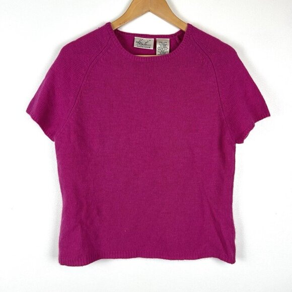 Vintage Kathie Lee Hot Pink Lamswool Angora Short Sleeve Sweater L y2k 90s Flaw - Picture 2 of 7